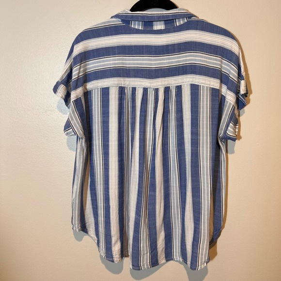 Jane & Delancey Striped Button Down Short Sleeve Rayon Shirt Lightweight Large - Picture 10 of 13